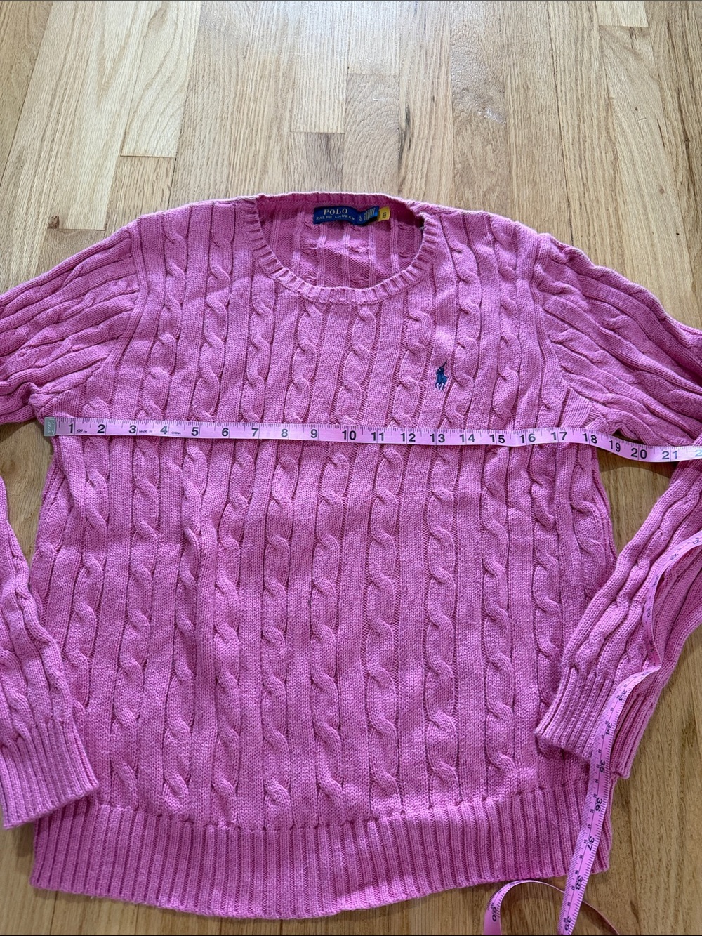 Polo Ralph Lauren Pink Cableknit Cotton Crewneck Sweater Sz L - Picture 4 of 7